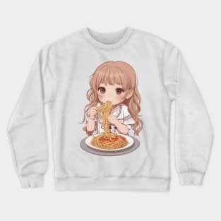 Cute girl eating spaghetti Crewneck Sweatshirt